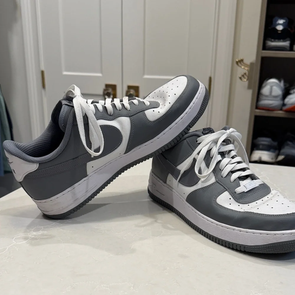 Nike Air Force 1 Men's Sneakers in Gray and White - Picture 5 of 7